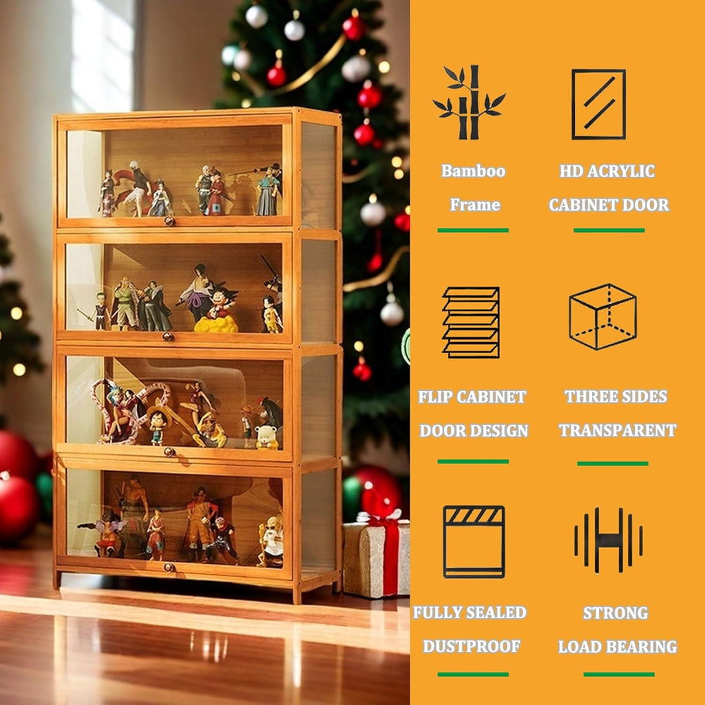 Display Cabinet Curio Cabinet with Acrylic Doors, Figures and Curio Collection Display Case, Floor Standing Clear Showcase for Living Room Bedroom,Gray,L31.5xW12.6xH41.7in