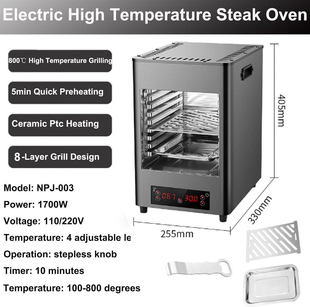 1700w Electric Steak Broiler -8-Layer Grill,Portable Table Top Steak Searer,Stainless Steel Small Camping Oven Steak Cooker Machine-Touch Button/800℃ High Temperature,A