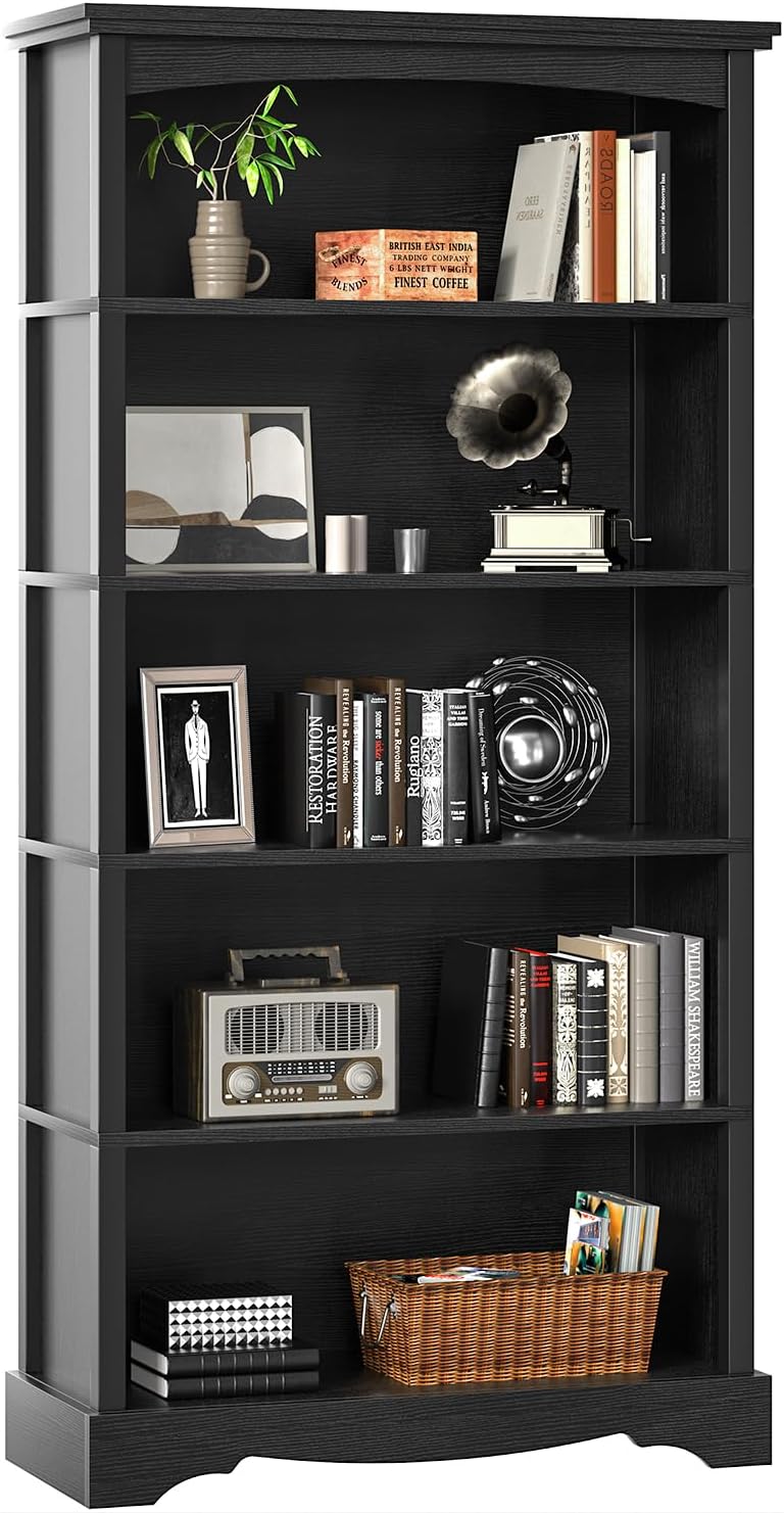 TVU 5-Tier Wooden Bookshelf, 31.5' W x 65' H ×9.9' D Bookshelf with Storage, Floor Standing Modern Style Display Bookcase for Living Room, Office, Study Room, Entryway, Black