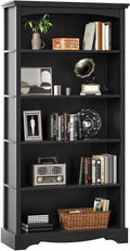 TVU 5-Tier Wooden Bookshelf, 31.5' W x 65' H ×9.9' D Bookshelf with Storage, Floor Standing Modern Style Display Bookcase for Living Room, Office, Study Room, Entryway, Black