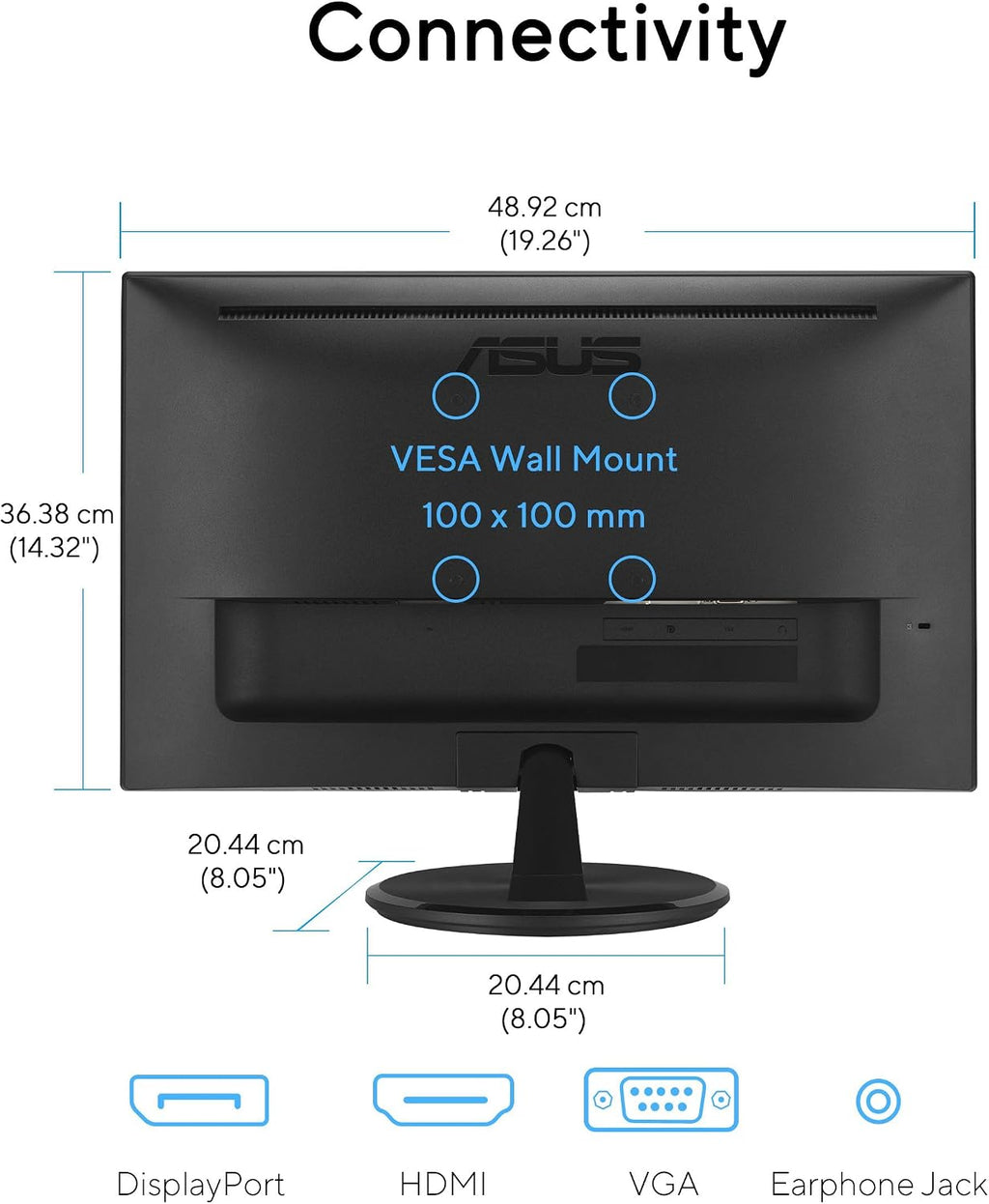 ASUS VP229Q 21.5' Monitor, 1080P Full HD, 75Hz, IPS, FreeSync/Adaptive-Sync, Eye Care, HDMI DisplayPort VGA, Frameless, VESA Wall Mountable Black
