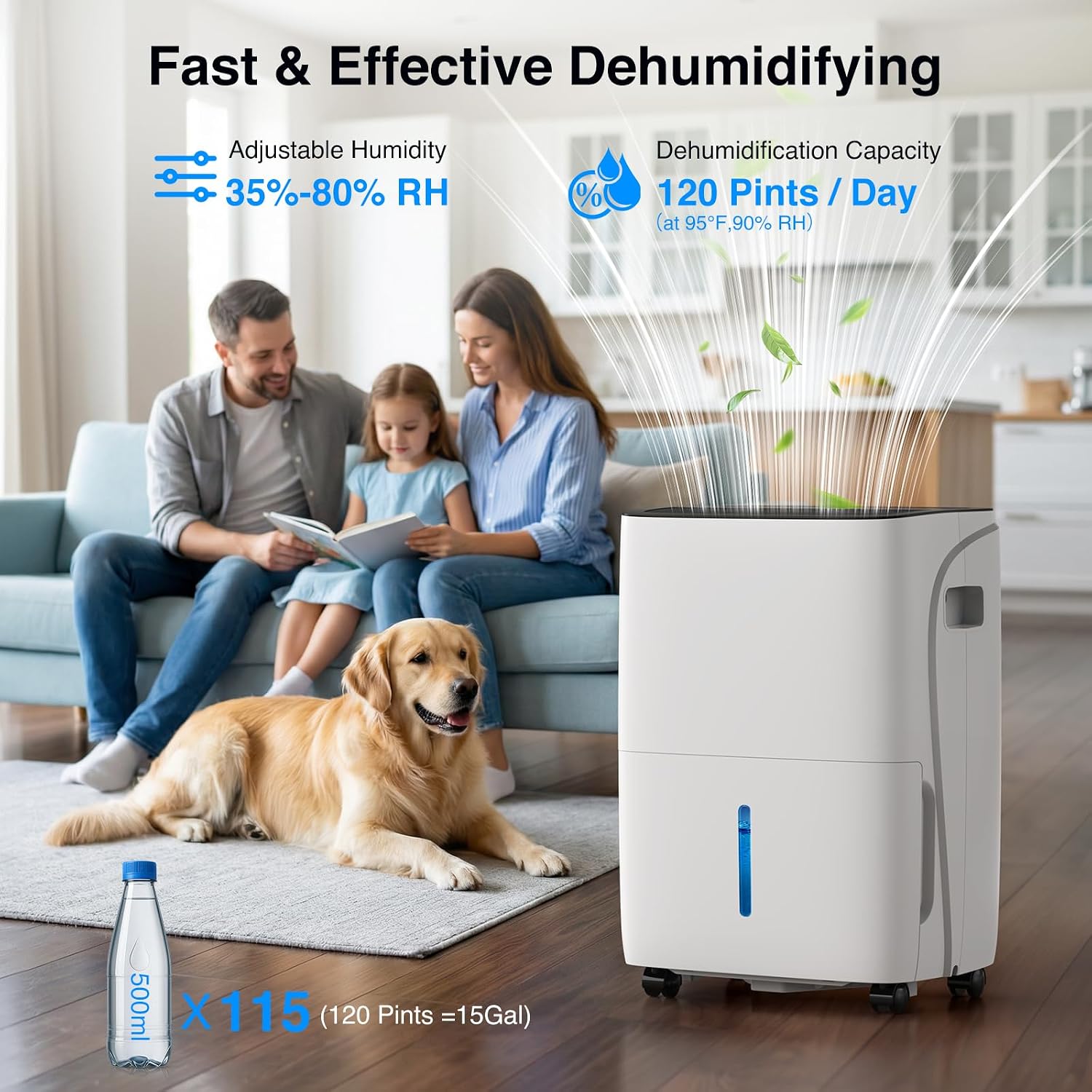 ZAFRO 6000 Sq.Ft Dehumidifiers for Home and Basement with Drain Hose, Energy Saving Max 120 Pints Dehumidifier with Auto or Manual Drainage, Auto Defrost, Three Modes, 24Hrs Timer