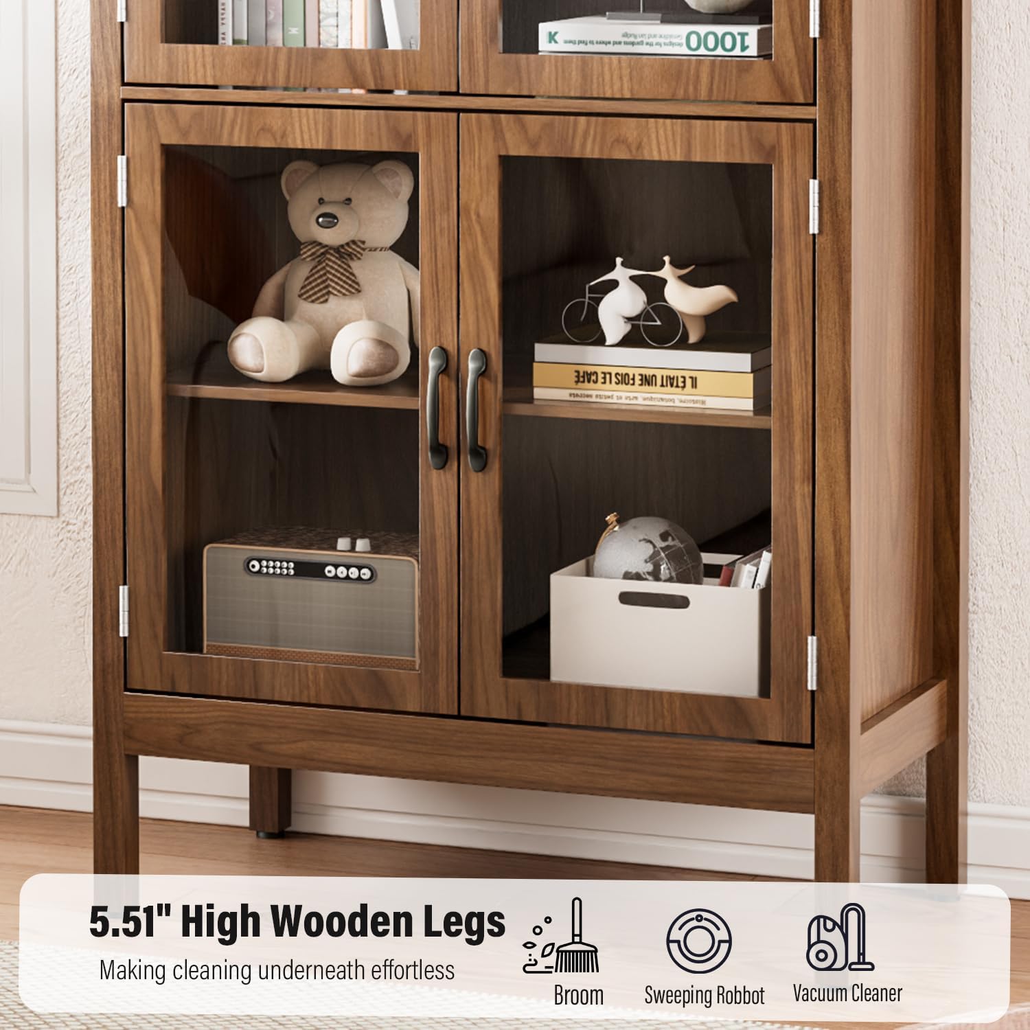 Lxsxlome 70.9'' Tall Arched Display Cabinet with Acrylic Glass Doors, Modern 5-Tier Arched Bookcase, Kitchen Pantry Storage Cabinet Curio Cabinets for Living Dining Room (Walnut, 31.5''W)
