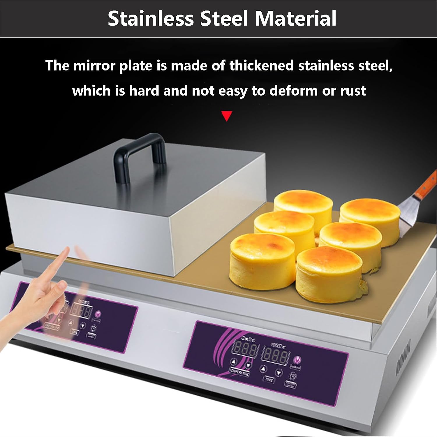 Commercial Electric Griddle Souffle Machine With Lid, Scoop And Gloves, Electric Contact Grill With Temperature Control 60-240℃, Countertop Bread Machine 2600W (Double Cup)