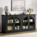 ONBRILL 63 Inch Sideboard Buffet Cabinet, Modern Arched Buffet with Glass Doors, Large Curved Cabinets with Storage, Console Credenza w/Adjustable Shelves for Living Room, Kitchen, Entryway, Black