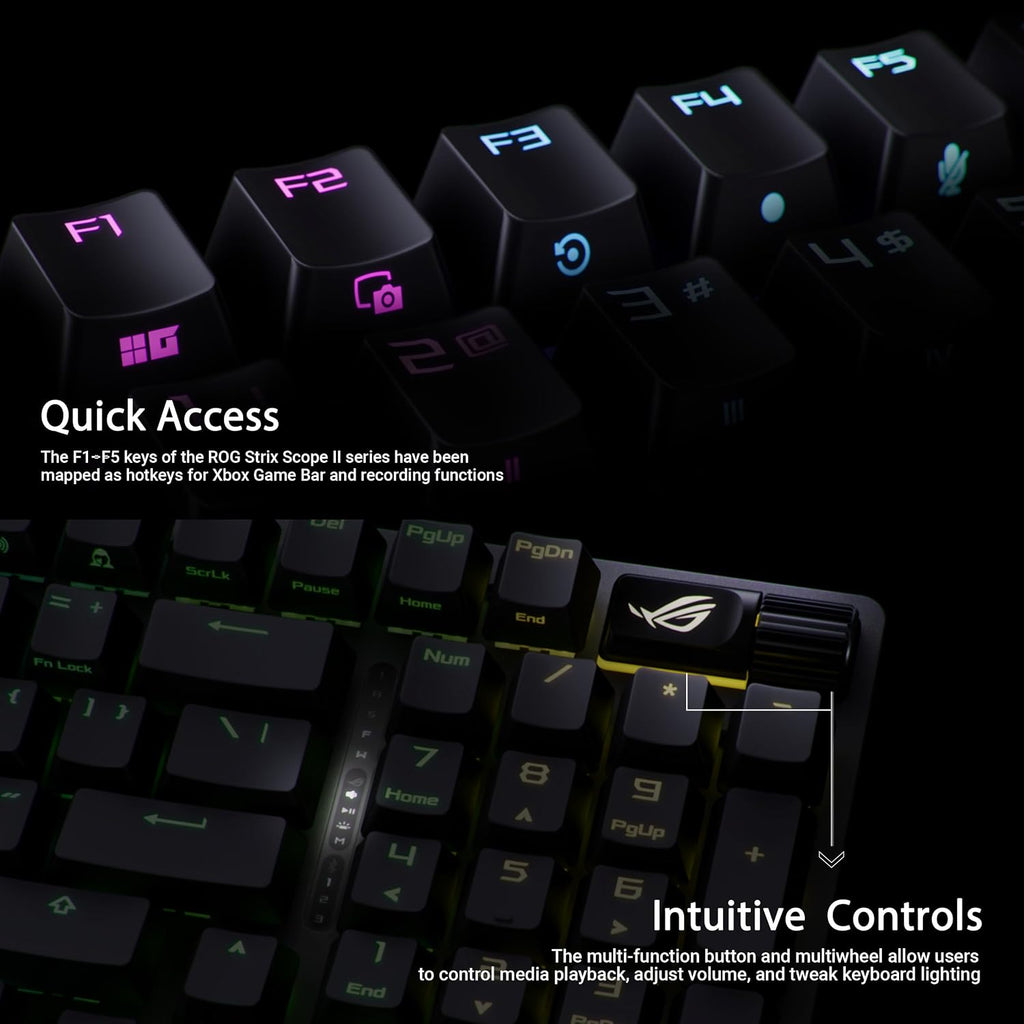 ASUS ROG Strix Scope II 96 Wireless Mechanical Gaming Keyboard – 96% Full-Size, Tri-Mode Connectivity, Hot Swappable Pre-lubed ROG NX Storm Clicky Switches, PBT Keycaps, RGB, PC/Mac Support - Black