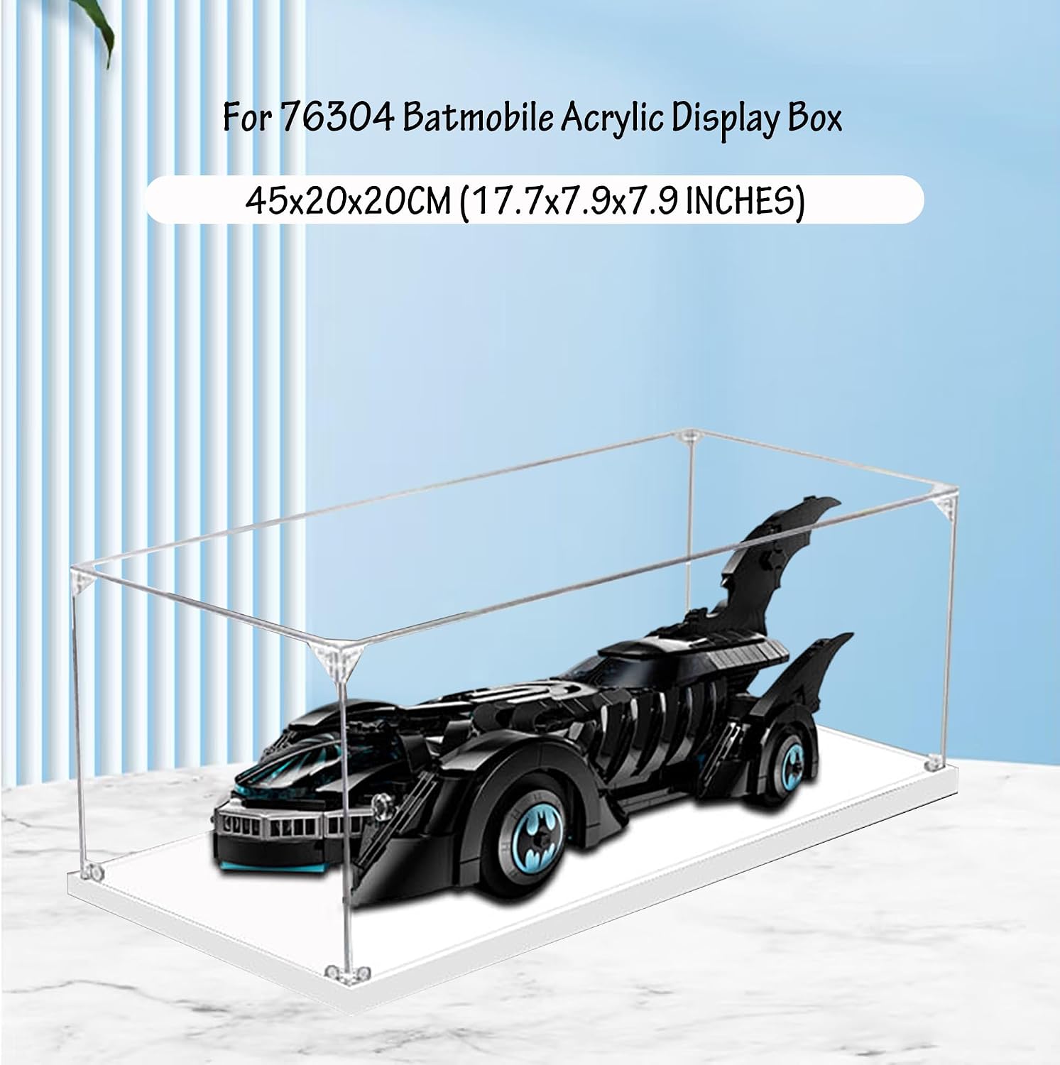Acrylic Display Case for Lego 76304 Batmobile Model, 3mm Dustproof Display Box, Display Case Compatible with Lego 76304 (Model Not Included) (Transparent 3MM White Base)
