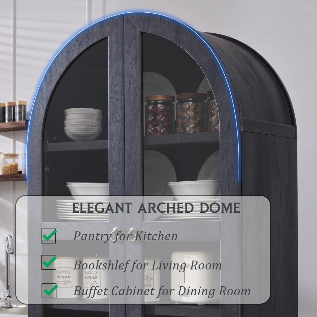 IFGET 71' Tall Arched Kitchen Pantry Cabinet, Wood Kitchens Storage Cabinets with 2 Large Drawers and Adjustable Shelves, Modern Farmhouse Versatile Cupboard for Kitchen, Dining Room, Bathroom, Grey