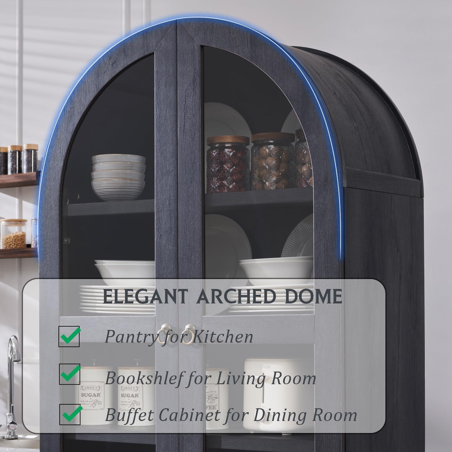 IFGET 71' Tall Arched Kitchen Pantry Cabinet, Wood Kitchens Storage Cabinets with 2 Large Drawers and Adjustable Shelves, Modern Farmhouse Versatile Cupboard for Kitchen, Dining Room, Bathroom, Grey