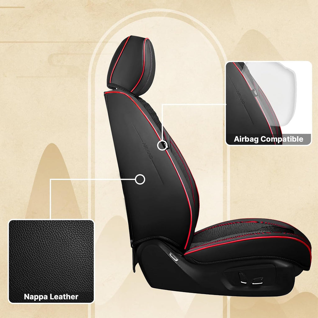 Fit for Chevy Silverado 1500/2500/3500 2007-2026 Seat Covers, Fashion Sport Seat Cover with Waterproof Leather, Airbag Safe Design Seat Protector (2 Front Seat Standard, Black Red)