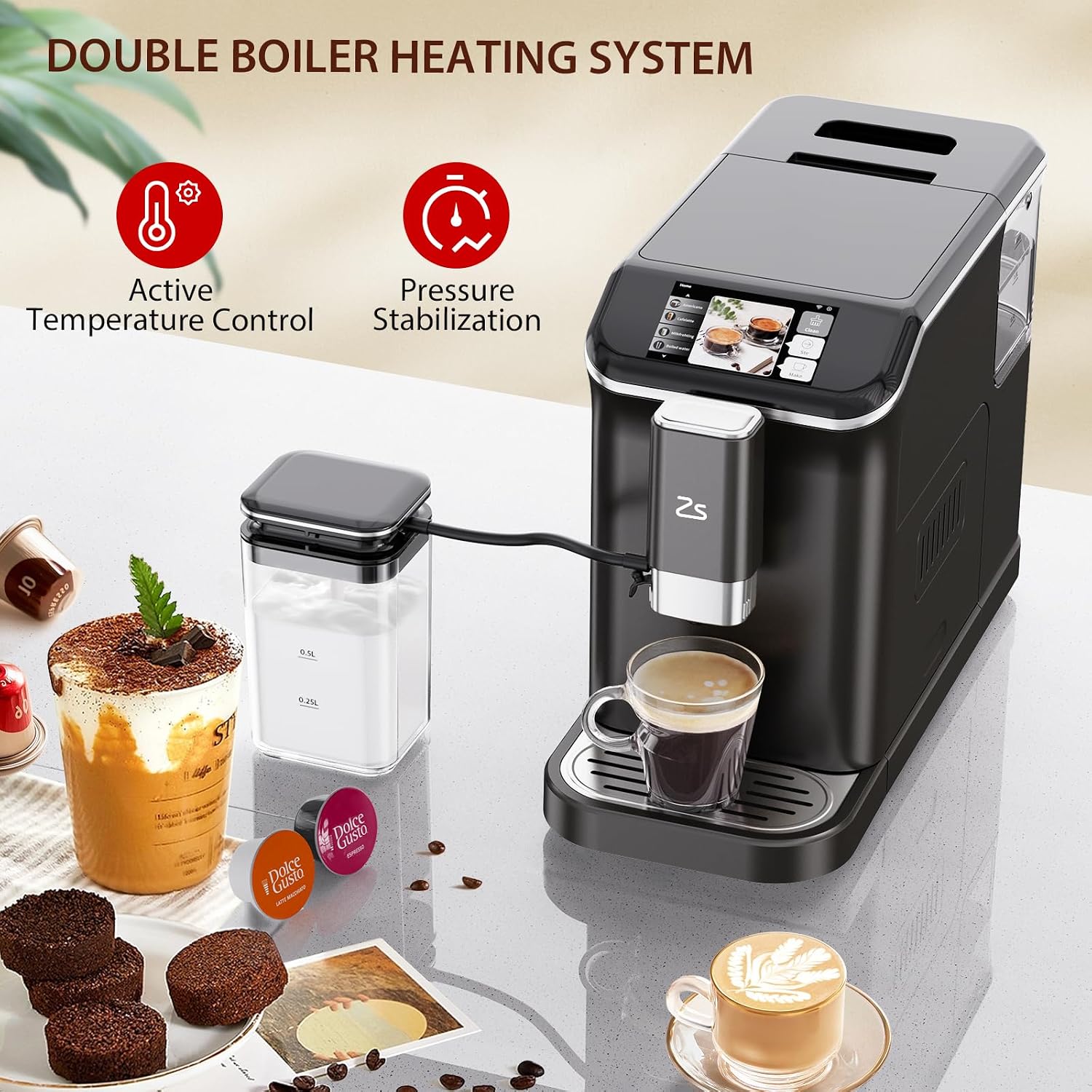 Fully Automatic Espresso Machine with Grinder, 20 Bar Espresso Machine with Automatic Milk Frother, 1-15 Adjustable Grind Size Levels, 1.5L Water Tank, Cappuccino & Latte Machine for Home