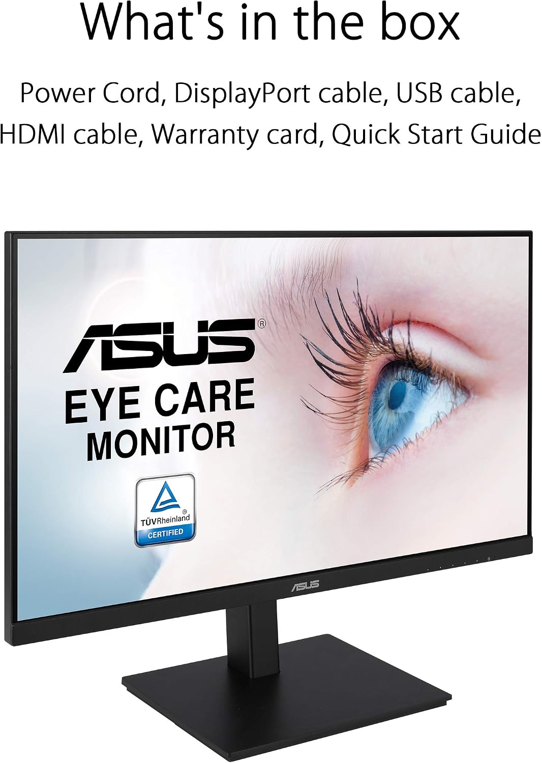 ASUS VA27DQSB 27' Monitor, 1080P Full HD, 75Hz, IPS, Adaptive-Sync, Eye Care, HDMI DisplayPort VGA USB Hub, Frameless, Ergonomic Design, VESA Wall Mountable,Black