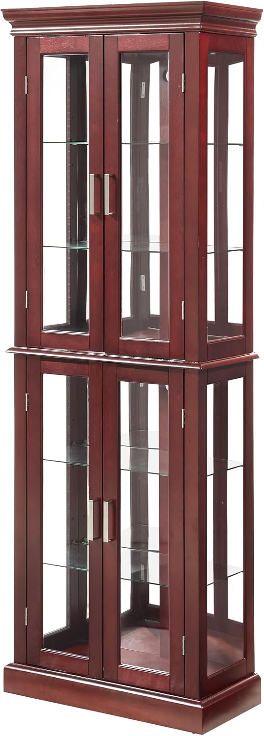 Lighted Wooden Display Curio Cabinet,Cabinet with Tempered Glass Door & 6 Shelves,Vintage 3 Side Glass Display Curio Cabinet,Bar and Liquor Storage Area,Glass Bookshelf,E26 light bulb Unincluded