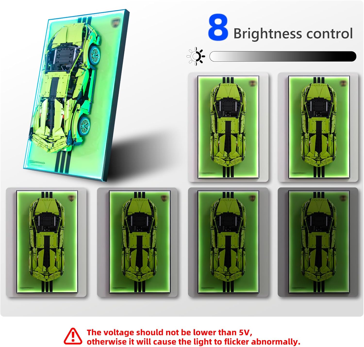 Display Wallboard with RGB LED Lights Compatible with Lego Technic Lamborghini Sián FKP 37 42115 Building Set - Adult Collectibles Wall Mount for Home or Office Decor (No Car Included)