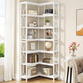 Tribesigns Corner Shelf, 7-Tier Industrial Corner Bookshelf, Wood and Metal Corner Etagere Bookcase, Freestanding Display Shelf for Living Room, Kitchen, Home Office, White
