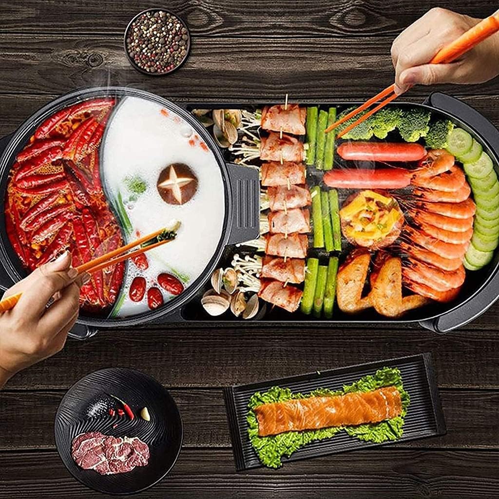 Electric BBQ Grill Indoor Electric Grill Hot Pot Indoor Electric Baking Plate Hot Pot Smokeless Non Stick Grill Kebab Large Capacity Household BBQ