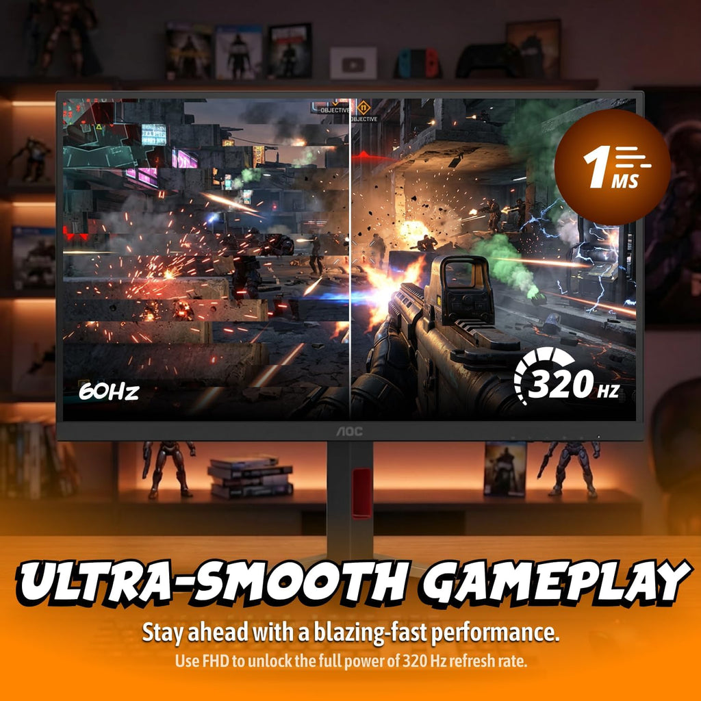 AOC 27 Inch 4K Gaming Monitor, Mini-LED IPS, 3840x2160 160Hz / FHD 320Hz, 1ms, HDMI 2.1, Display HDR 1000, G-SYNC Compatible, Height Adjustable Stand, USB Hub, U27G4XM