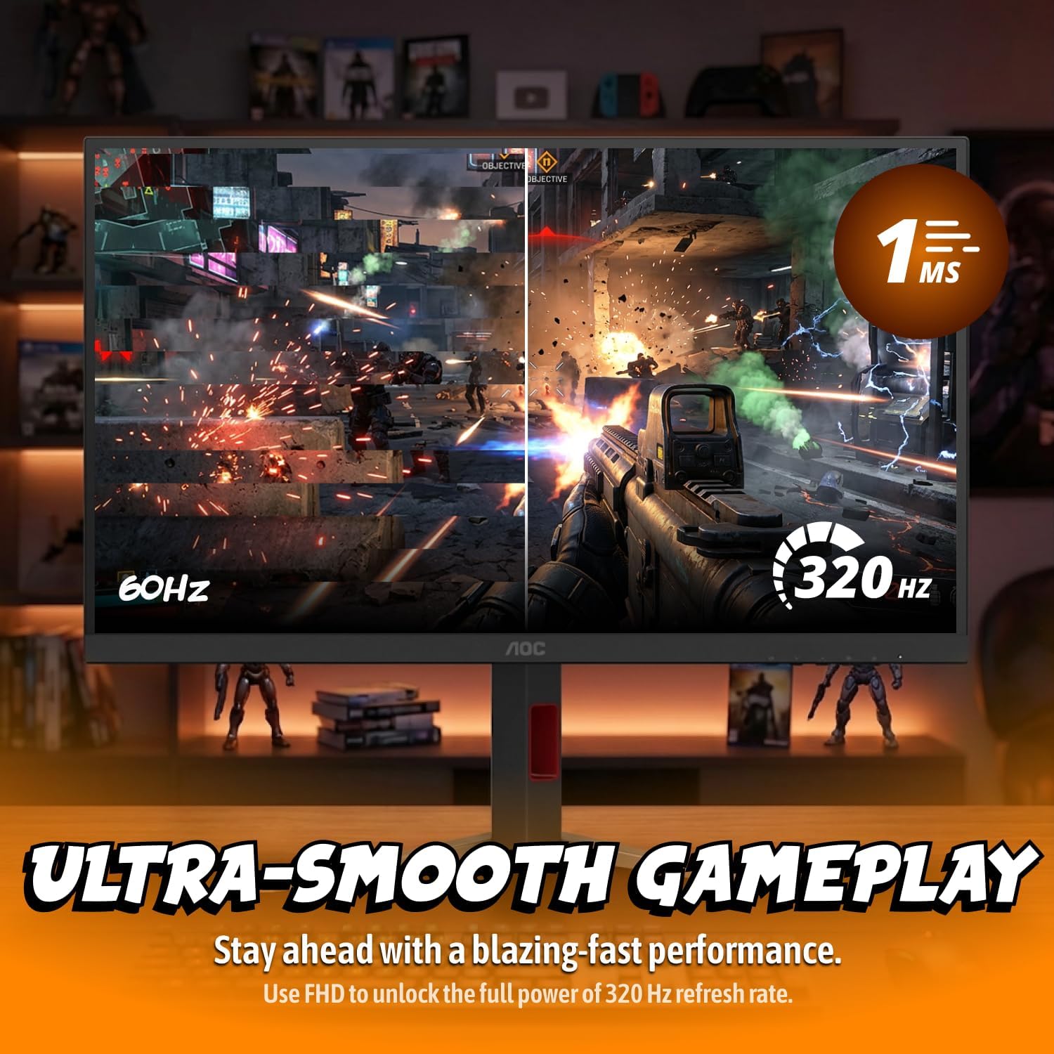 AOC 27 Inch 4K Gaming Monitor, Mini-LED IPS, 3840x2160 160Hz / FHD 320Hz, 1ms, HDMI 2.1, Display HDR 1000, G-SYNC Compatible, Height Adjustable Stand, USB Hub, U27G4XM