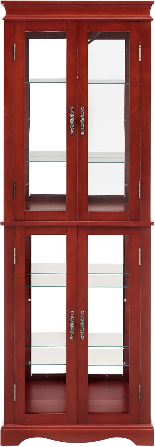 Lighted Glass Curio Cabinet with Lights & Adjustable Shelves,Curio Display Cabinet with Wood Frame,Corner Cabinet for Kitchen,Living Room,Office