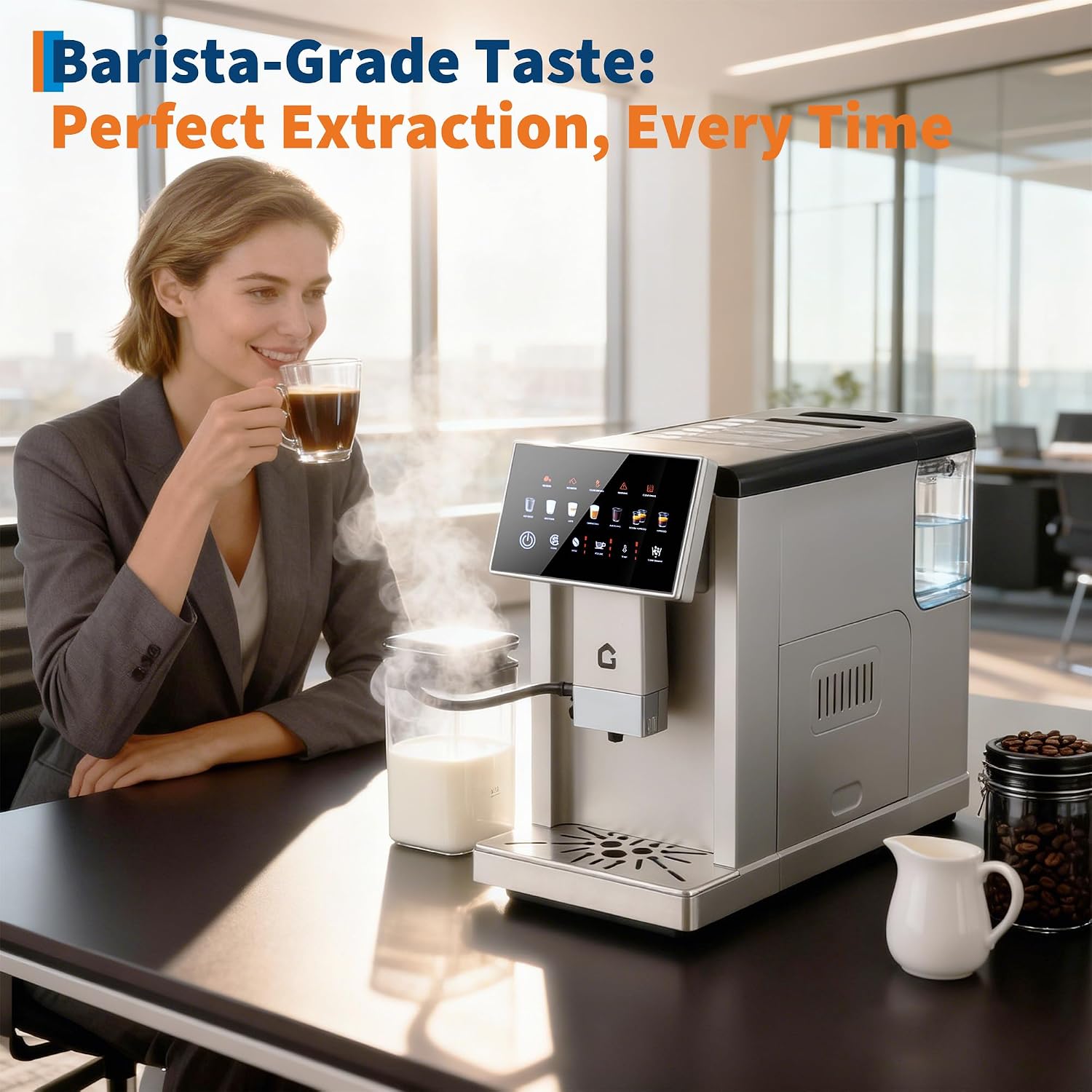 3rd-Gen Espresso Coffee Maker with Milk Frother - Removable Brewer/Grinder, Adjustable Coarseness/Flavor, 3-Level Coffee/Milk Volume, Detachable Milk Tank for Home Baristas, Silver Spray Paint
