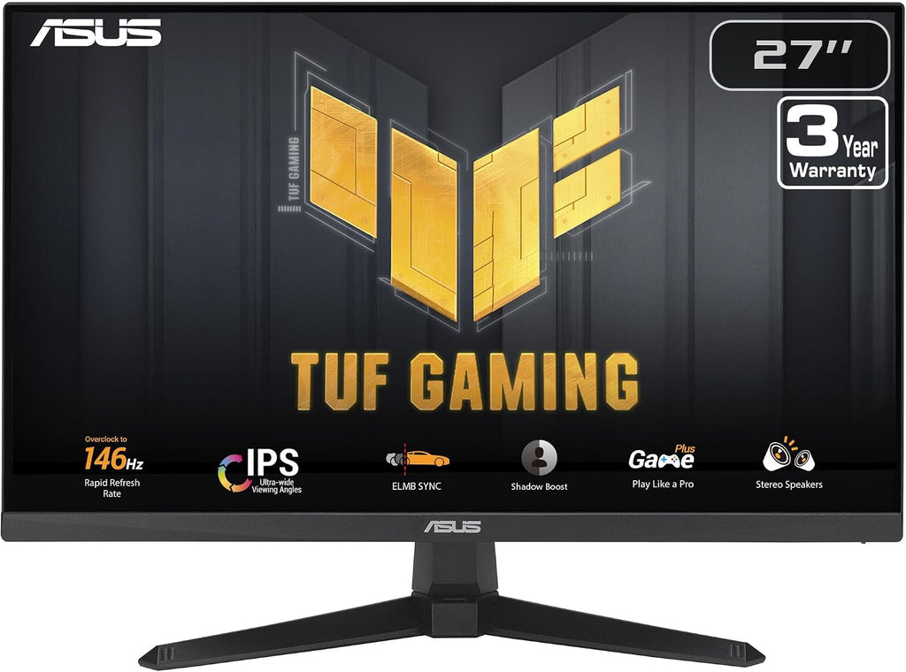 ASUS TUF Gaming 27' 1080P Monitor (VG279QE5A) – Full HD, Overclock to 144Hz, 1ms, IPS, Extreme Low Motion Blur Sync, Stereo Speaker, Variable Overdrive, DisplayWidget Center, 3 yr Warranty
