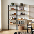 mopio Norwin Ladder Book Shelf, Wall-Mount Storage Rack, Wall Bookshelf, Farmhouse Industrial Bookcase, Narrow Slim Organizer, Steel Frame Display Shelves, Living Room, Bedroom (5-Tier Shelf Double)