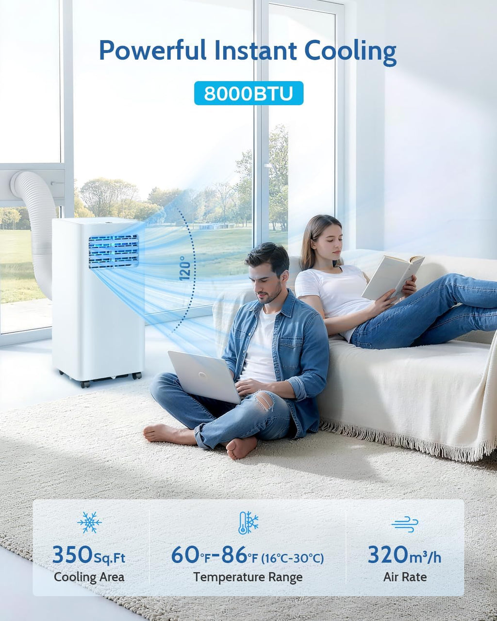 EnerGlow 8,000 BTU Portable Air Conditioners, 3-in-1 Air Conditioner Portable up to 350 sq.ft, Portable AC Unit with Cool, Fan, Dehumidifier, Sleep, 24H Timer, Remote for Bedroom