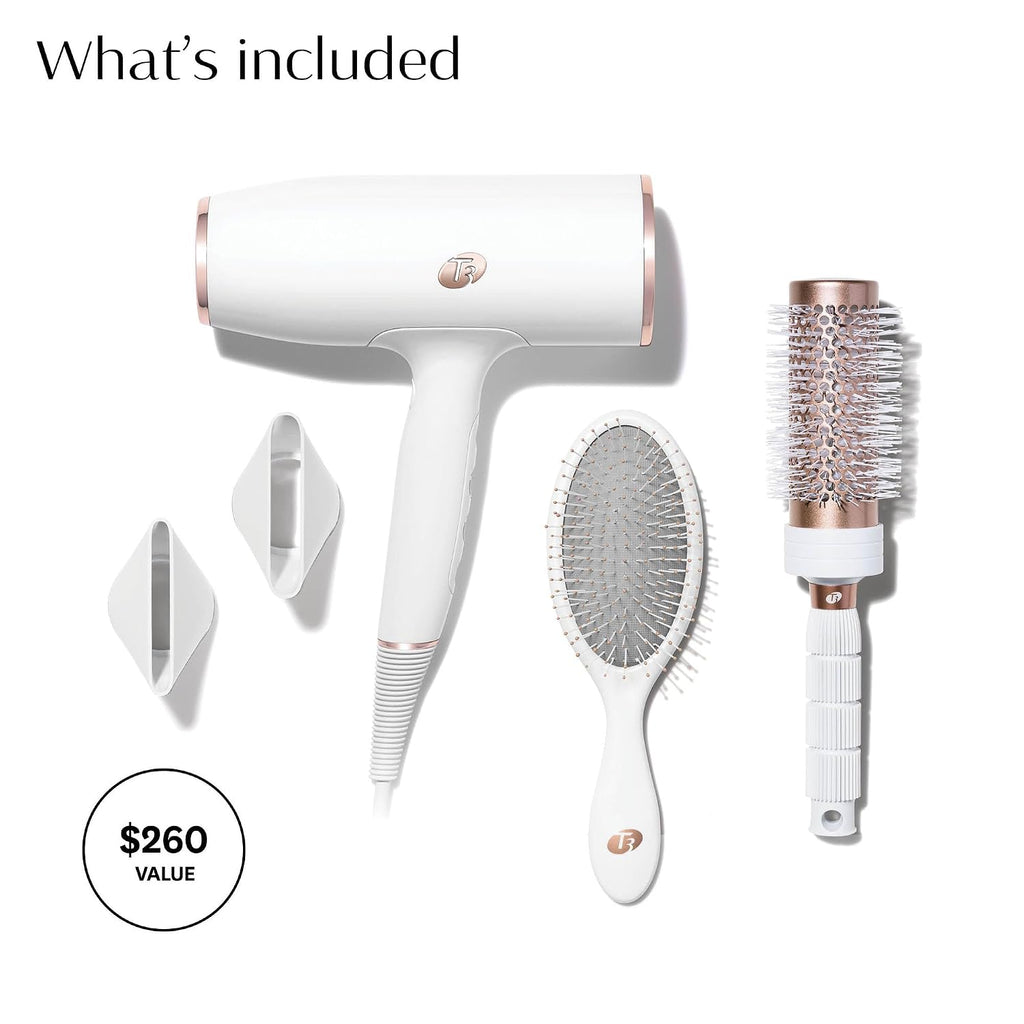T3 AireLuxe Professional Ionic Hair Dryer and Brush Set, with 5 Heat and 3 Speed Settings, Ion Generator, Cool Shot, Includes Paddle Brush and 2.5' Round Brush