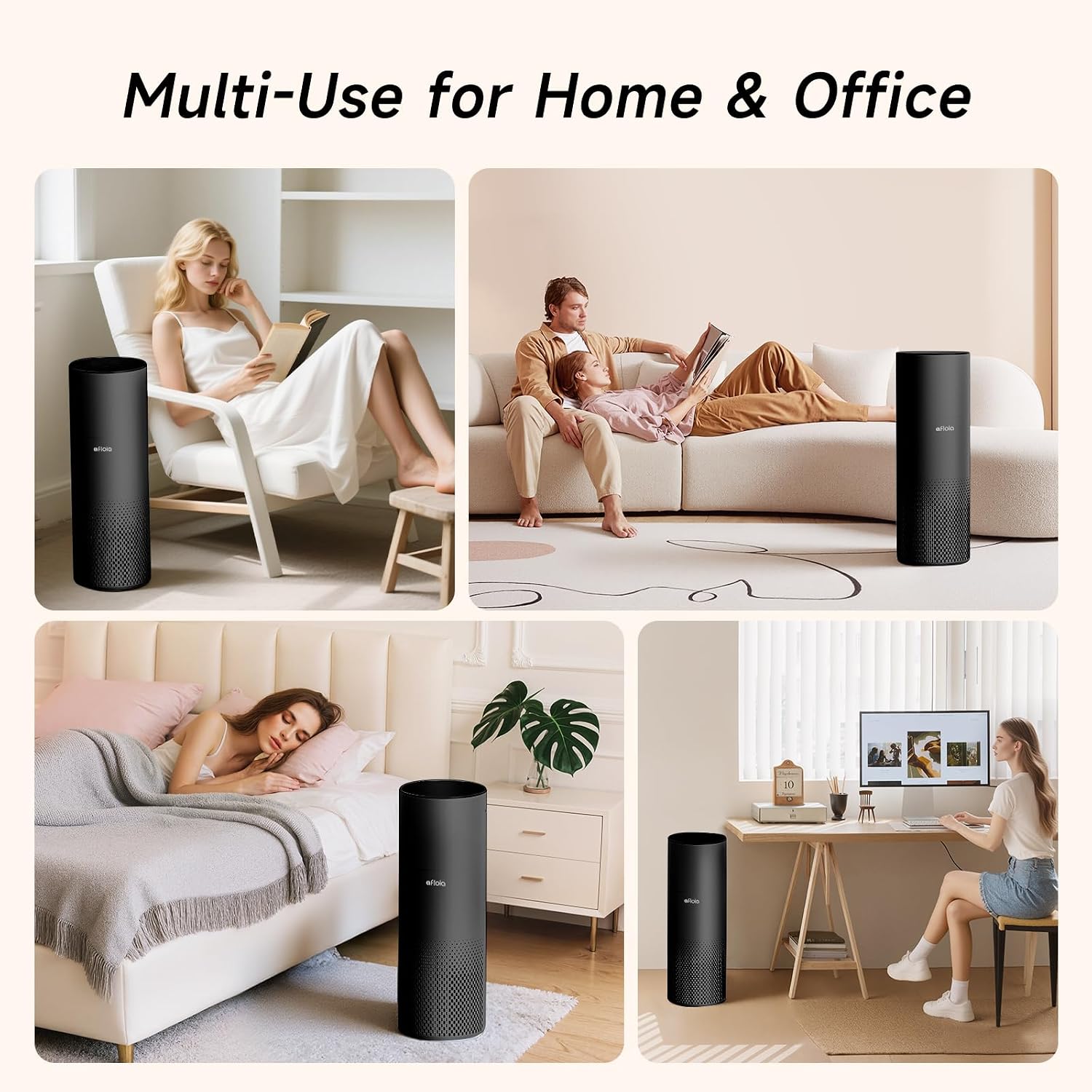 Afloia Humidifier and Air Purifier in One, Air Purifier and Evaporative Humidifier Combo for Home, 24dB Quiet Air Cleaner Remove Pets Dust Dander Hair Allergy Pollen Smoke Smell for Room, Black