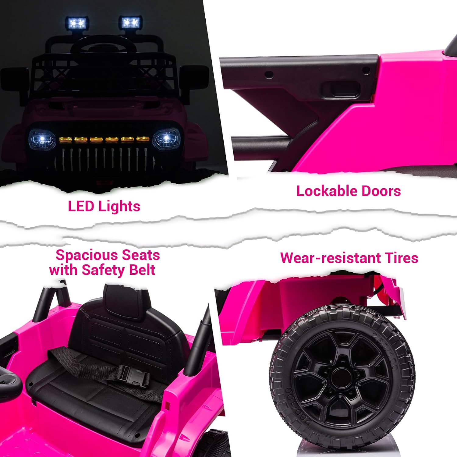 12V Ride On Car for Kids Electric Vehicle Toddlers Battery Powered Truck Car Toy with Remote Control, 4-Wheel Suspension, Battery Display, LED Lights, Music, for Boys Girls, Rose Red