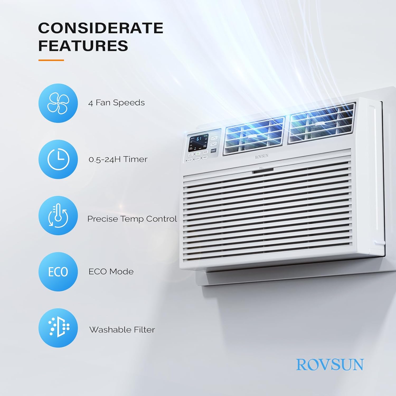 ROVSUN 8000 BTU Through the Wall Air Conditioner with Remote Control, 4-in-1 Wall AC Unit, Heater, Dehumidifier & Fan with Timer for Bedroom, Apartment, Dorm up to 350 Square Feet, 115V