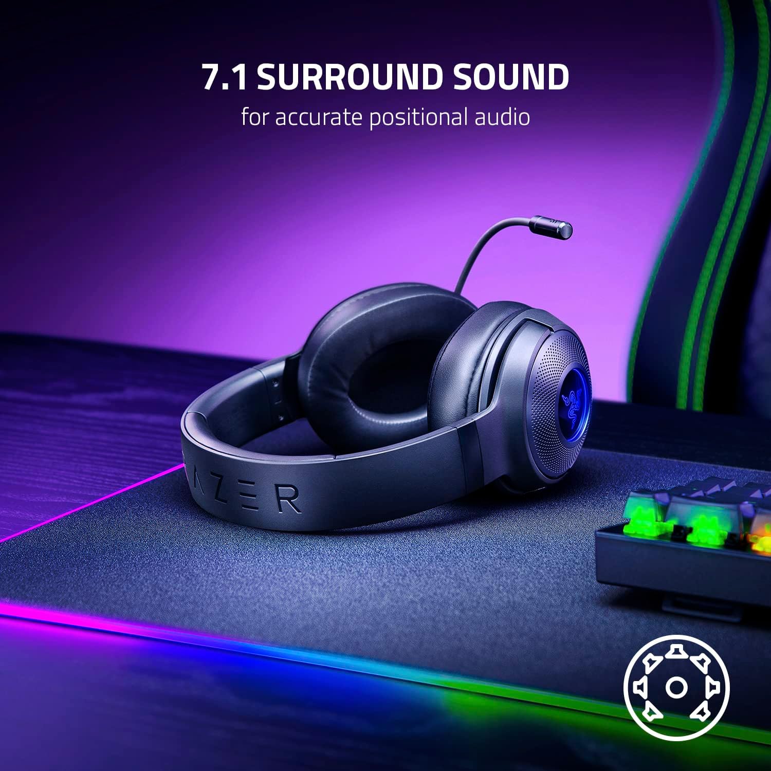 Razer Kraken V3 X Wired USB Gaming Headset: Lightweight Build - Triforce 40mm Drivers - HyperClear Cardioid Mic - 7.1 Surround Sound - Chroma RGB Lighting - Black,(Pack of 8)
