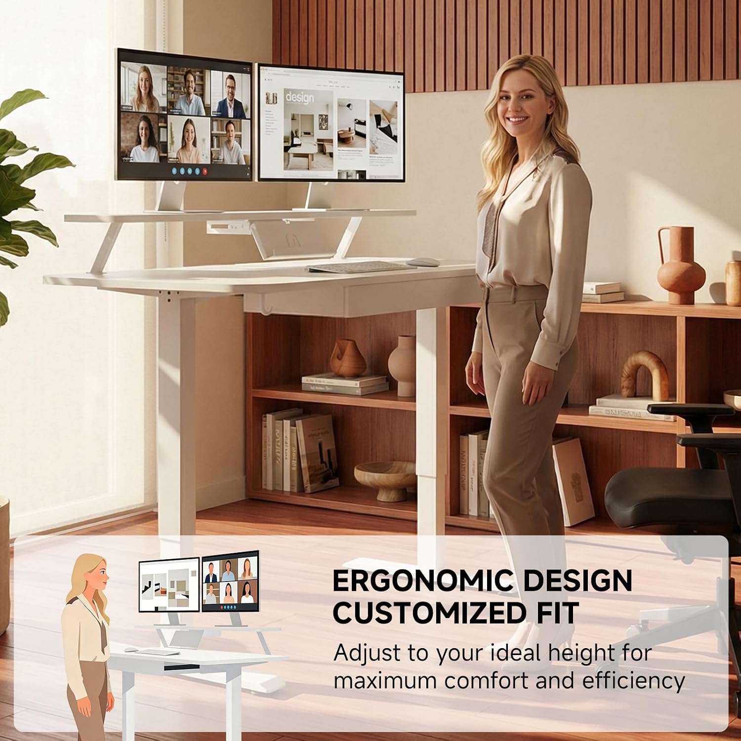 COMHOMA Electric Standing Desk with Drawers, 55 x 24 Inch Sit Stand up Desk with Monitor Stand, Laptop Stand, Height Adjustable Ergonomic Home Office Computer Desks with Memory Preset Controller
