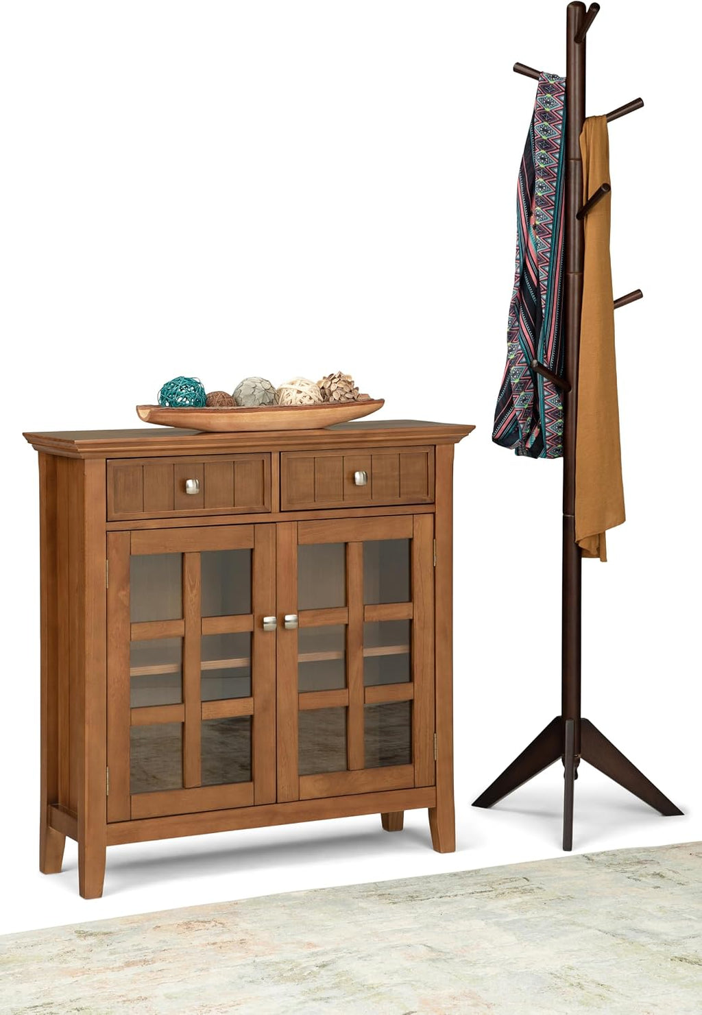 SIMPLIHOME Acadian Storage Cabinet - 36 inch Wide Solid Wood Entryway Storage Cabinet in Light Golden Brown, Transitional Cabinet for Hallway or Living Room with 2 Drawers and Adjustable Shelves