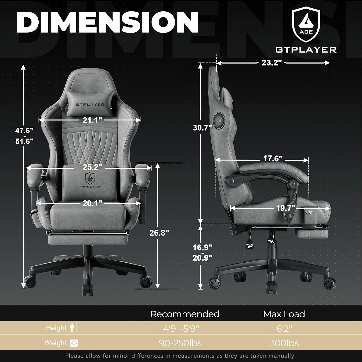 GTPLAYER ACE-PRO Music Gaming Chairs – Built-in Speakers, App Support & Bluetooth Control, Computer Game Chairs with Footrest for Adults, Ergonomic Reclining Silla, Linkage Armrest, Grey