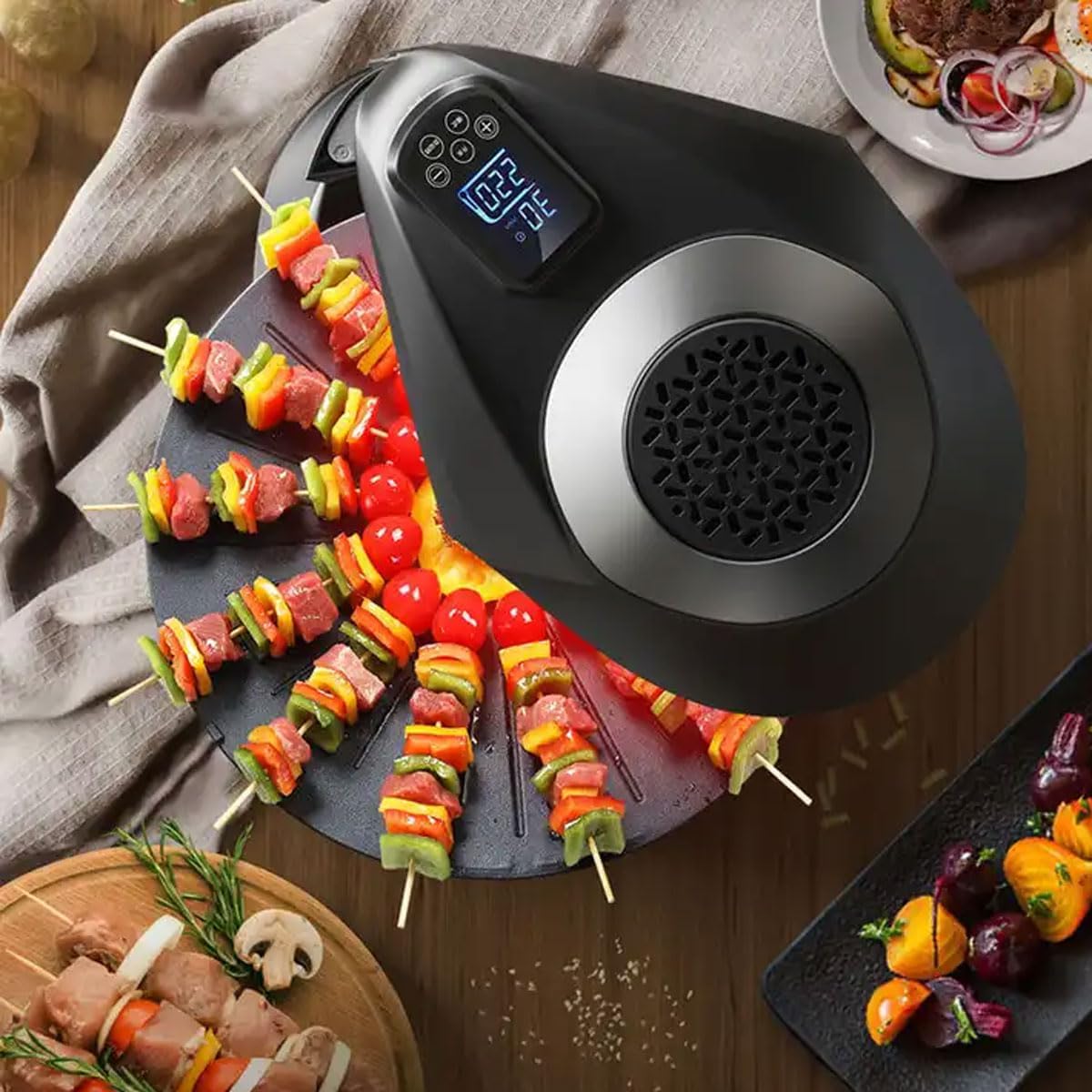 2024 New Electric Smokeless Grill Indoor, 1400W Infrared Korean Electric Griddle, 360° Auto-Rotate, Temperature Control, Timing Function, Removable Grill Pan for Home, Party, Camping
