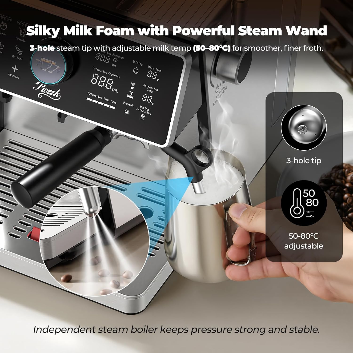 Dual Boiler Semi-Automatic Espresso Machine with Built-in Grinder, 58mm Portafilter, TFT Display & Milk Frother Steam Wand – Professional Coffee Maker for Home Barista