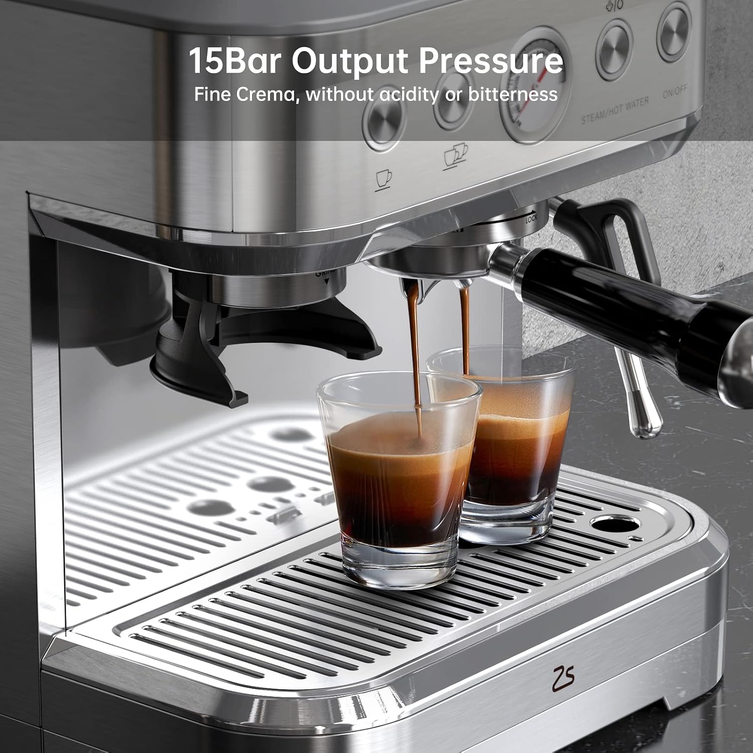 Espresso Machine 15 Bar, LCD Display Espresso Maker with Grinder, Milk Frother and PID Temperature Control, Professional Coffee Maker for Latte Cappuccino - 8.8 Oz Bean Hopper
