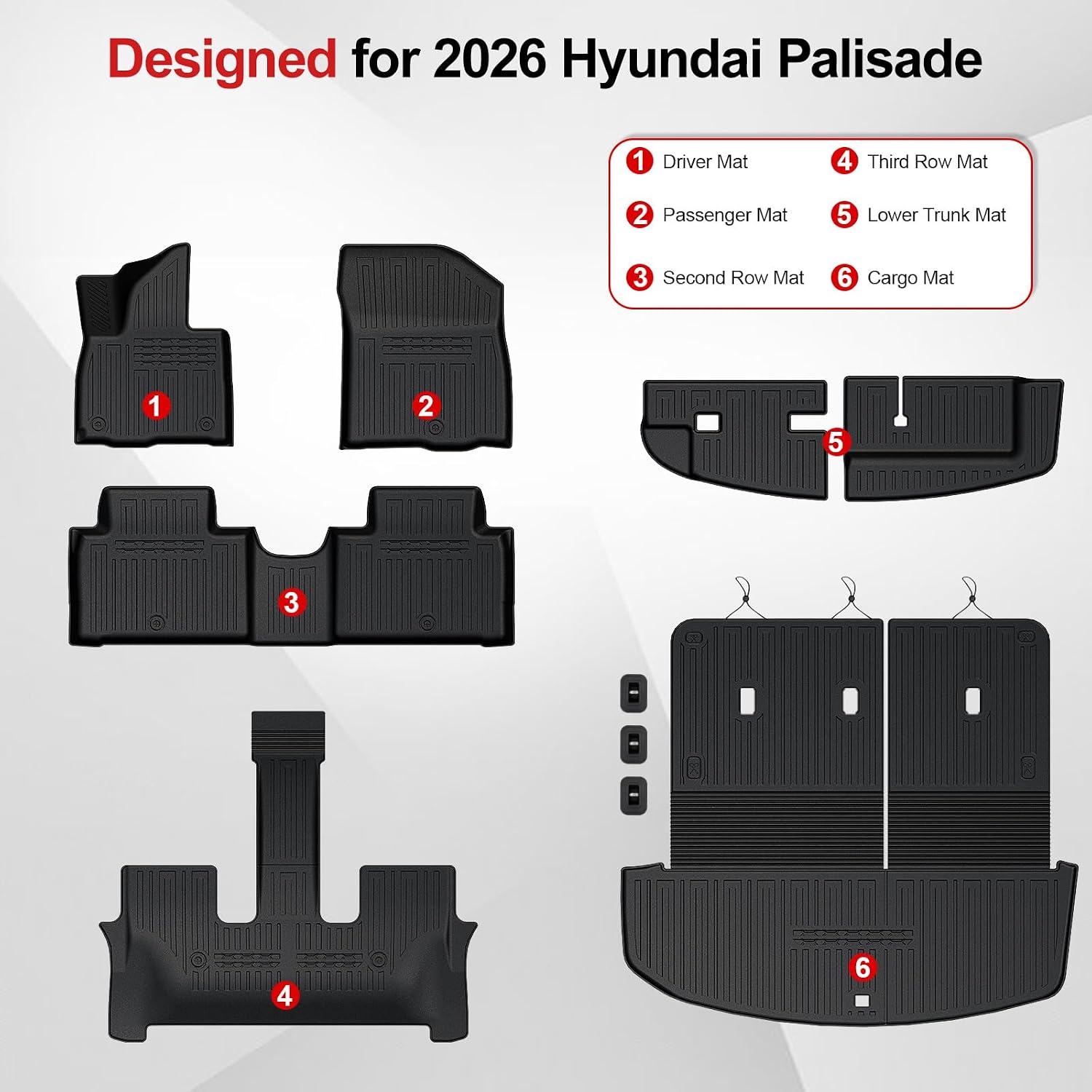 Floor Mats for 2026 Hyundai Palisade 7/8 Seat (Only Gas), All Weather TPE Black Cargo Mat with 3rd Seat Back Cover and Lower Trunk Mat for 2026 Hyundai Palisade Calligraphy Accessories