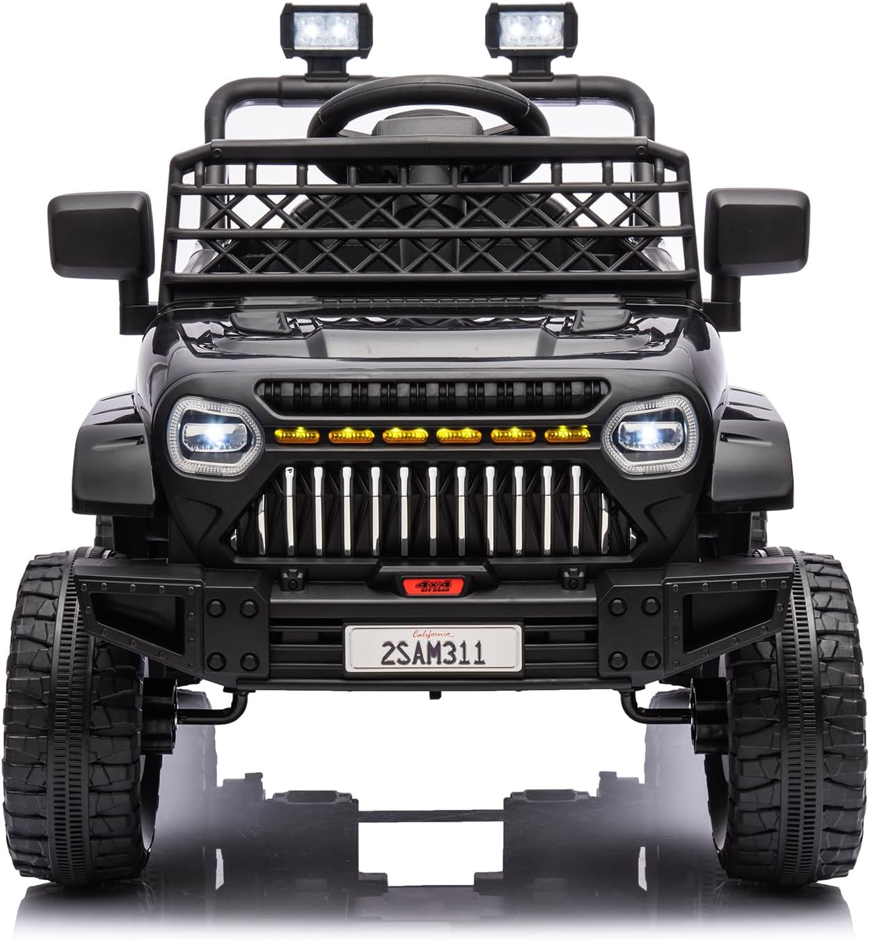12V Ride On Car for Kids Electric Vehicle Toddlers Battery Powered Truck Car Toy with Remote Control, 4-Wheel Suspension, Battery Display, LED Lights, Music, for Boys Girls, Black