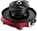 Korean BBQ Grill Smokefree Electric Grill,2200W Large Capacity 2 in 1 Electric Barbecue Grill Indoor Hot Pot with divider, Household Non-Stick Pan with 5 Temperature Adjust (Color : Red)