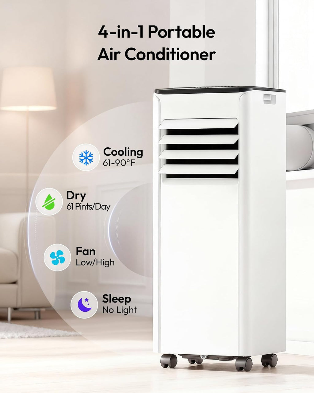 EUHOMY 10,000 BTU Portable Air Conditioners, 4-in-1 Portable AC Unit Cools Up to 450 Sq.Ft, Portable Air Conditioner with Cool, Fan, Dry, Sleep Modes with Remote, 52 dB, 24H Timer, for Bedroom