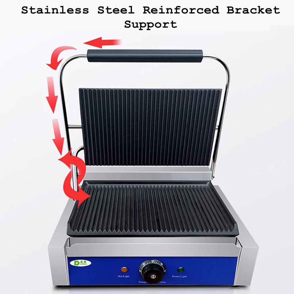 Nonstick Panini Press & Indoor Grill, Gourmet Sandwich Maker, Floating Hinge Fits All Foods, Contact Grill with Removable Grease Tray, Stainless Steel Electric Toaster 122-572℉
