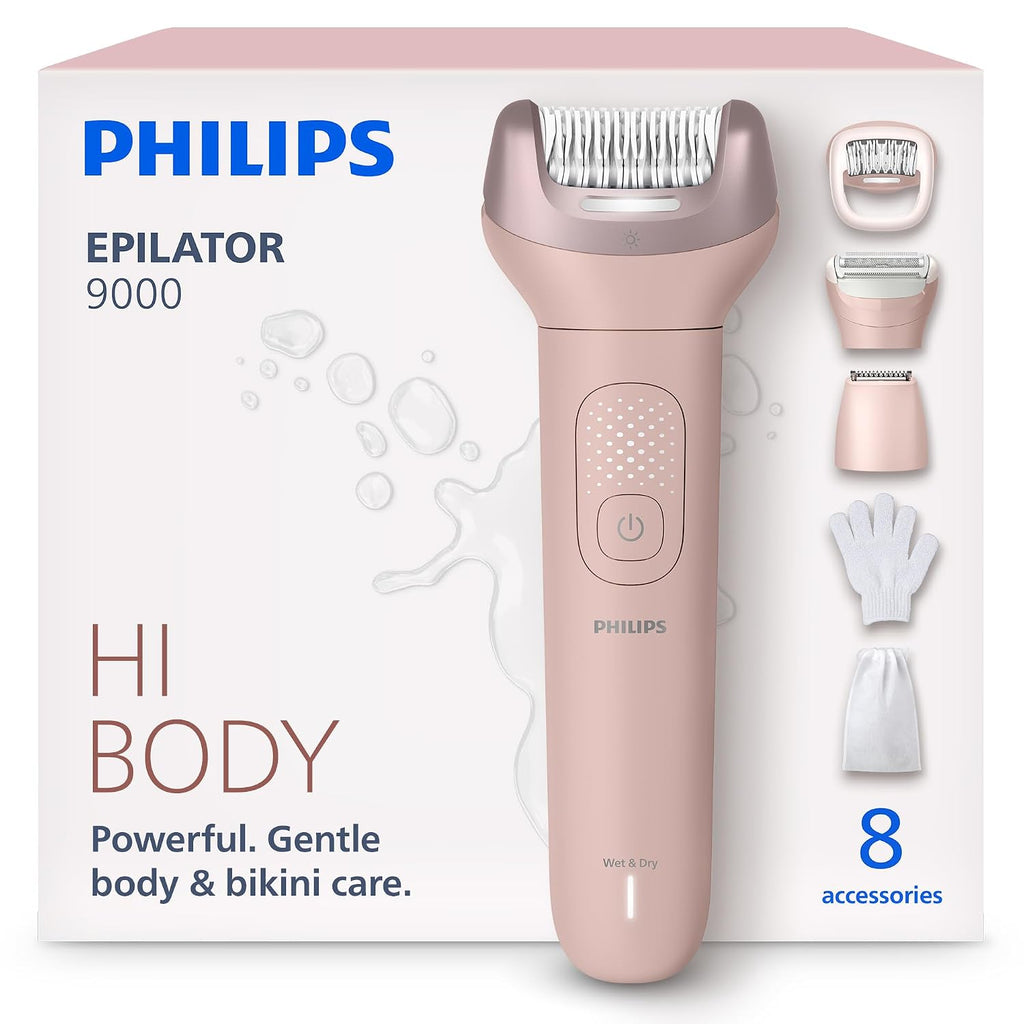 Philips Epilator Series 9000 - Cordless Wet and Dry Electric Epilator, Hair Removal for Legs, Body and Bikini, with ProGuide, 8 Accessories, 60 min. Runtime, Model BRE717/00