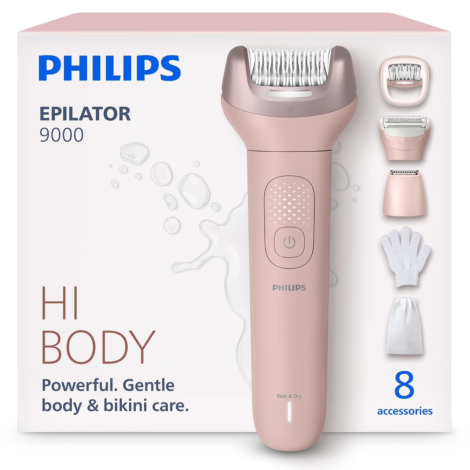 Philips Epilator Series 9000 - Cordless Wet and Dry Electric Epilator, Hair Removal for Legs, Body and Bikini, with ProGuide, 8 Accessories, 60 min. Runtime, Model BRE717/00