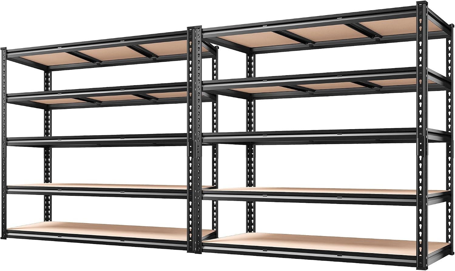 REIBII 48' W Garage Shelving 3020LBS Storage Shelves 5 Tier Industrial Shelving Adjustable Metal Storage Shelves for Garage, Basement, Warehouse, Commercial, Easy Assemble, 48' W x 72' H x 24' D, 2PC