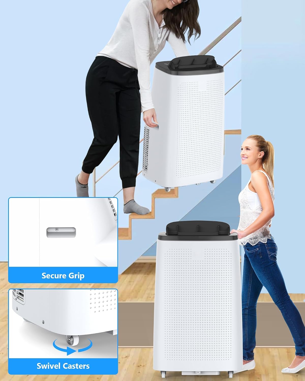 GarveeTech 14,000 BTU Portable Air Conditioner for Indoor Rooms, 3 in-1 AC Unit for Bedroom 550-750 Sq.Ft, Dehumidifier, Fan, Sleep Mode, 24 Timer, Remote Control, Window Kits