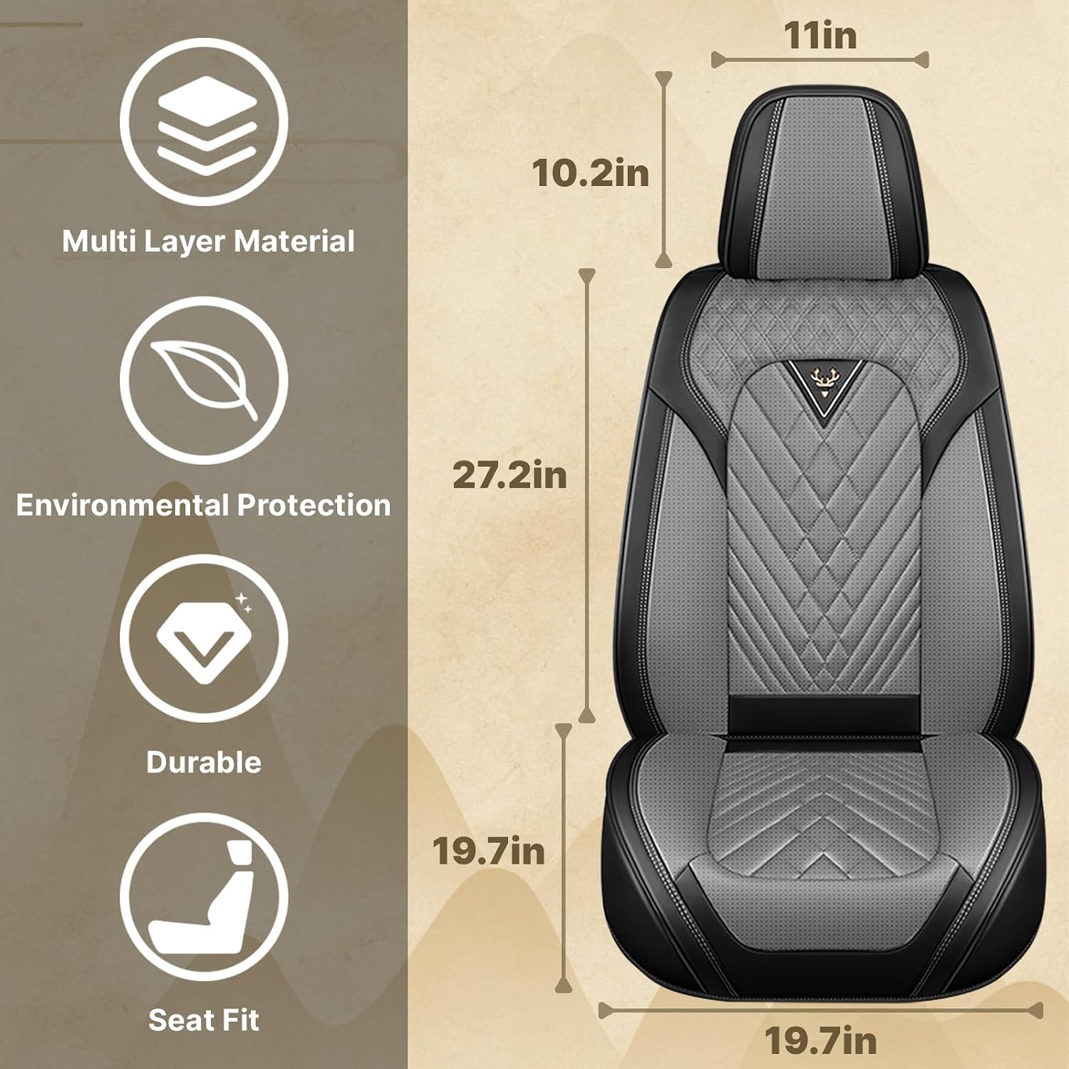 Fit for Chevy Silverado 1500/2500/3500 2007-2026 Seat Covers, Fashion Sport Seat Cover with Waterproof Leather, Airbag Safe Design Seat Protector (2 Front Seat Standard, Black Gray)