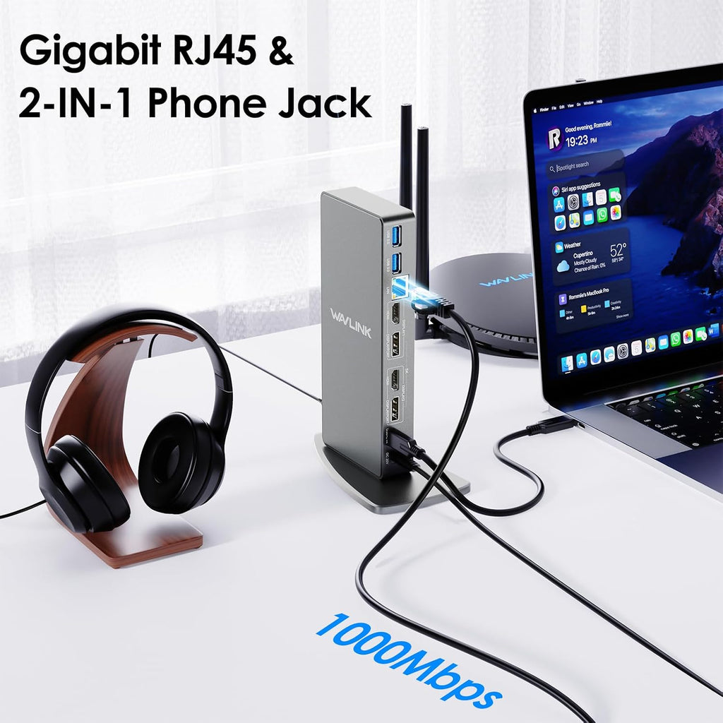 DisplayLink Docking Station Dual Monitor,WAVLINK 14-in-1 USB-C/A Laptop Dock with 2x5K HDMI,2x5K DP,1000Mbps Ethernet,6 USB 3.0,Audio&Mic,for New MacBook Neo M1/M2/Intel,Dell,HP,Surface Pro