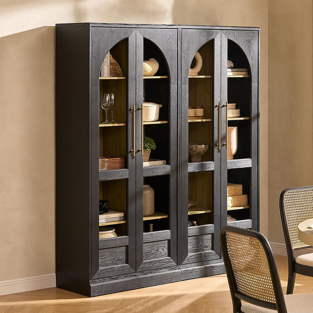 mopio Blake Tall Display Cabinet, Kitchen Buffet Pantry Cupboard, Trophy Display Case, Storage Cabinet Scratch Resistant Acrylic, Modern Farmhouse Curio Organizer (Black Oak Arched, Single)